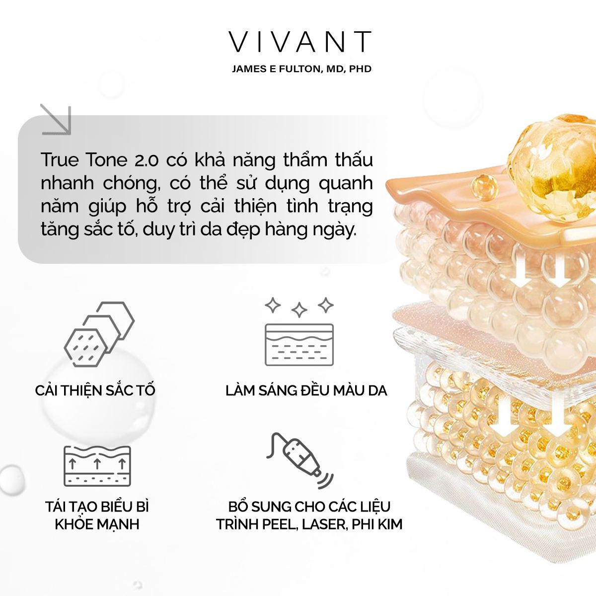 Tinh chất giảm nám, tàn nhang và cải thiện da sáng mịn Vivant Skincare True Tone 2.0 - 30ml