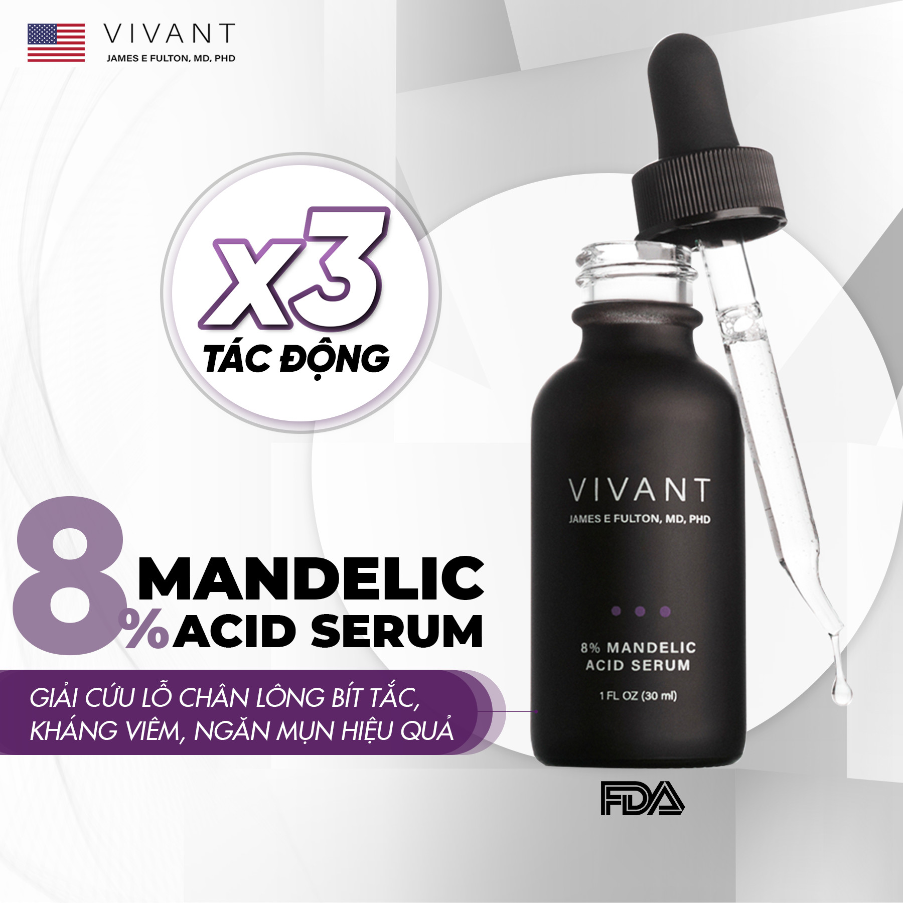 Serum tái tạo da Vivant Skincare Mandelic Acid 8% - 30ml