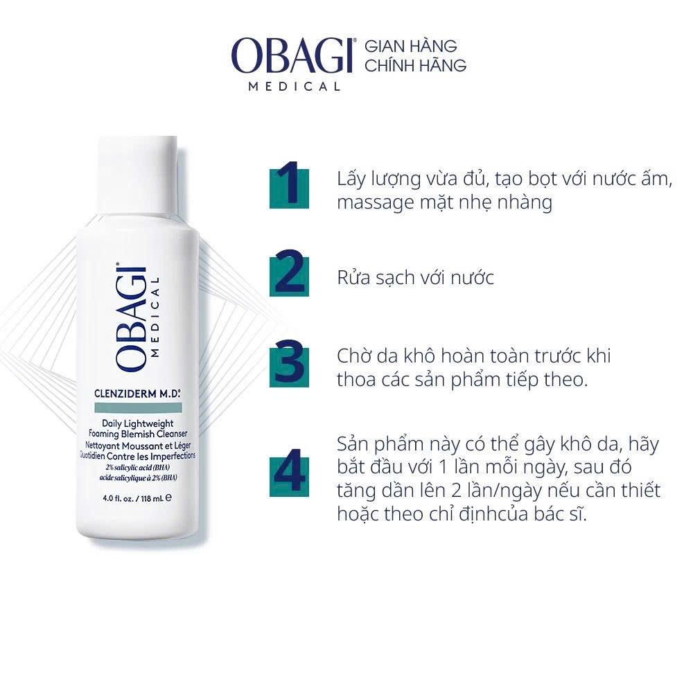 Sữa rửa mặt Obagi Clenziderm M.D - 118ml
