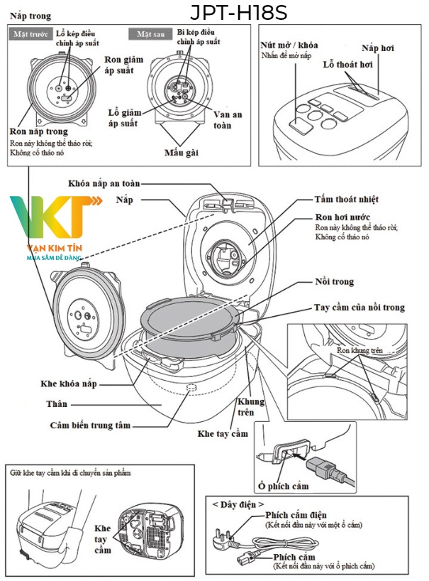 Nồi cơm điện tử cao tần áp suất kép Tiger 3 trong 1 JPT-H18S 1.8Lít - Made in Japan
