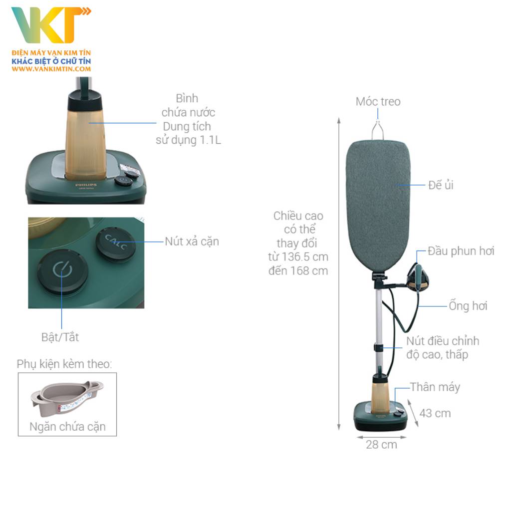 Bàn ủi hơi nước đứng Philips AIS6020/70 - Thông số kỹ thuật