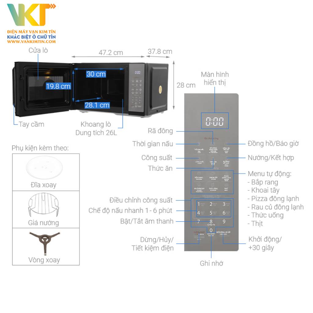 Lò vi sóng có nướng Toshiba MW3-EG26PE(BM)VN - Thông số kỹ thuật