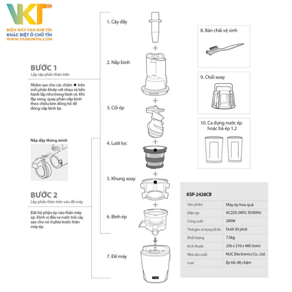 Máy ép trái cây tốc độ chậm Kuvings KSP-2428CB - Thông số kỹ thuật