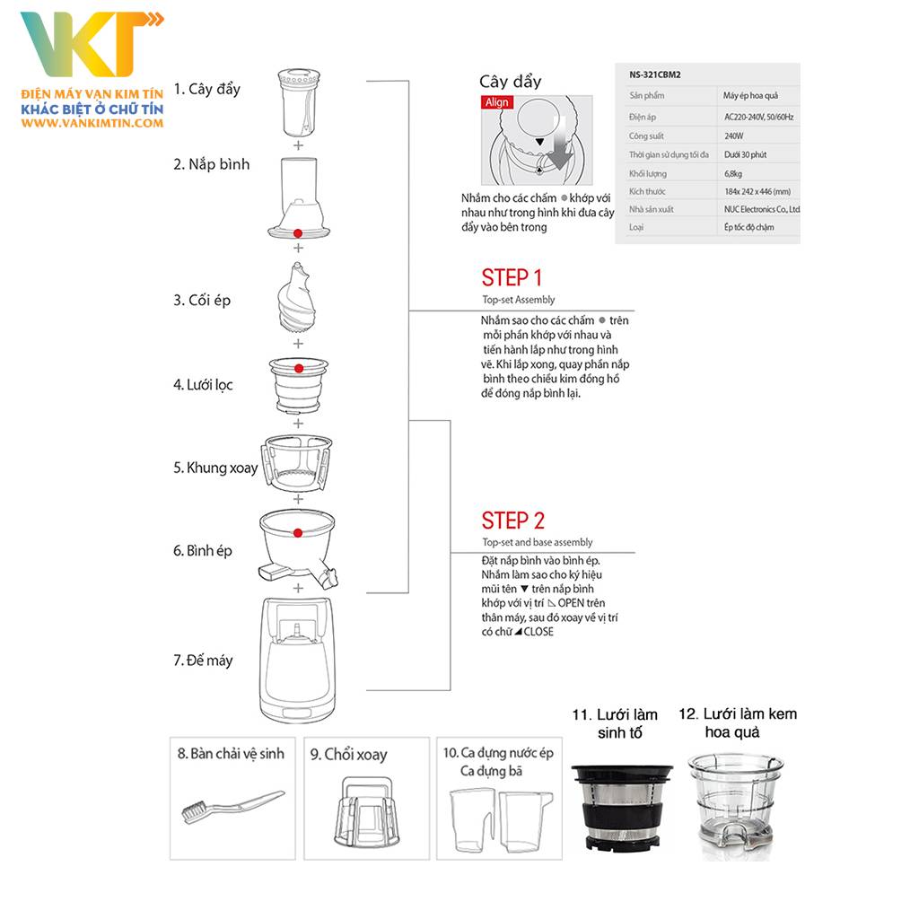 Máy ép trái cây tốc độ chậm Kuvings NS-321CBM2 - Thông số kỹ thuật