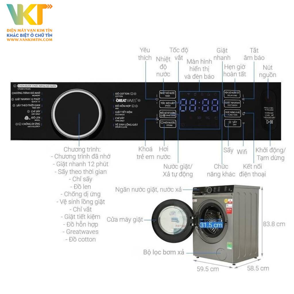 Máy giặt sấy Toshiba TWD-BM115GF4V(SK) - Thông số kỹ thuật