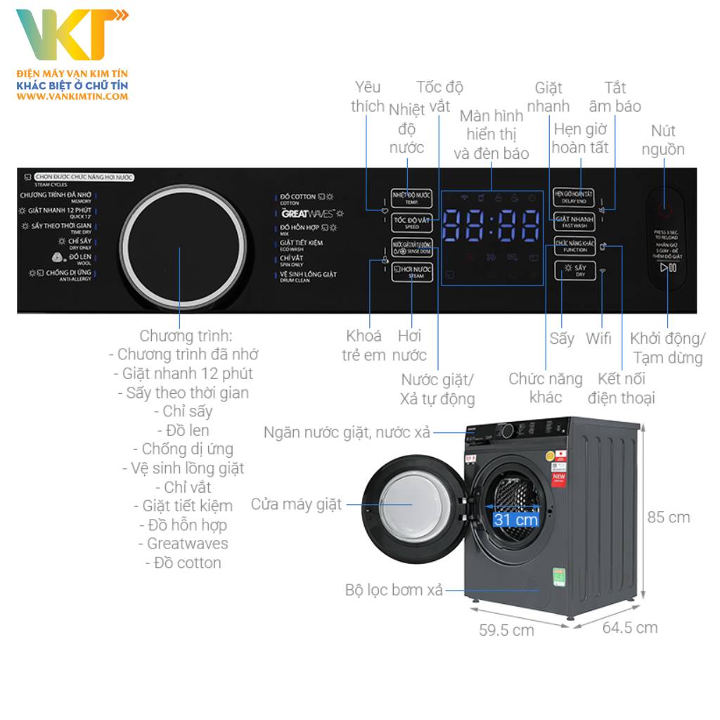 Máy giặt sấy Toshiba TWD-BM135GF4V(MG) - Thông số kỹ thuật