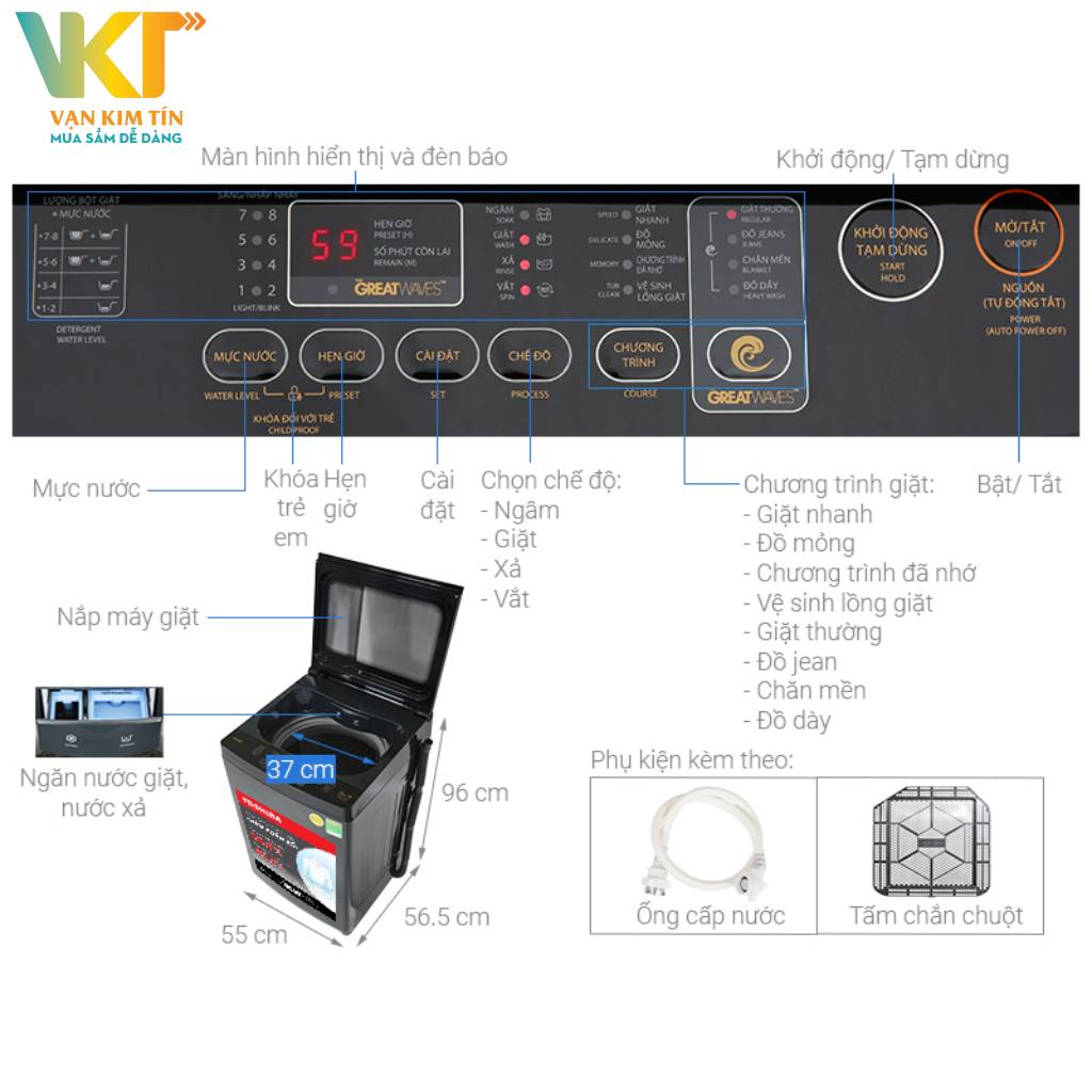 Máy giặt Toshiba Inverter 10 kg AW-DM1100PV(KK) - Thông số kỹ thuật