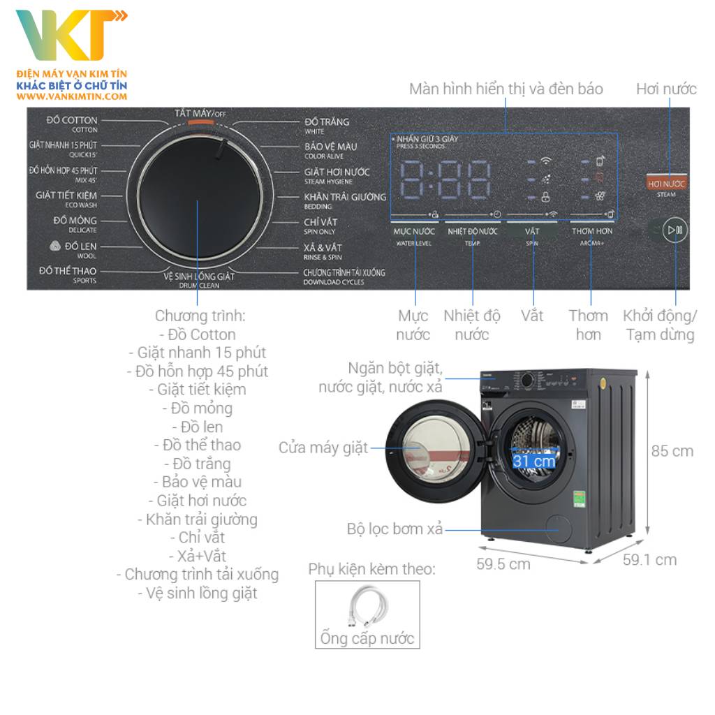 Máy giặt Toshiba Inverter 10 kg TW-T21BU110UWV(MG) - Thông số kỹ thuật