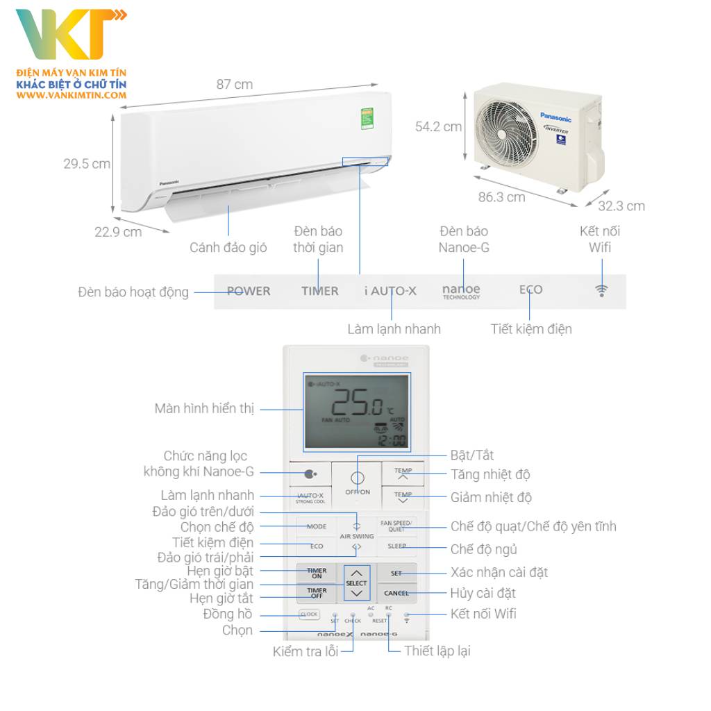 Máy lạnh Panasonic Inverter 1.5 HP CU/CS-XU12ZKH-8 - Thông số kỹ thuật