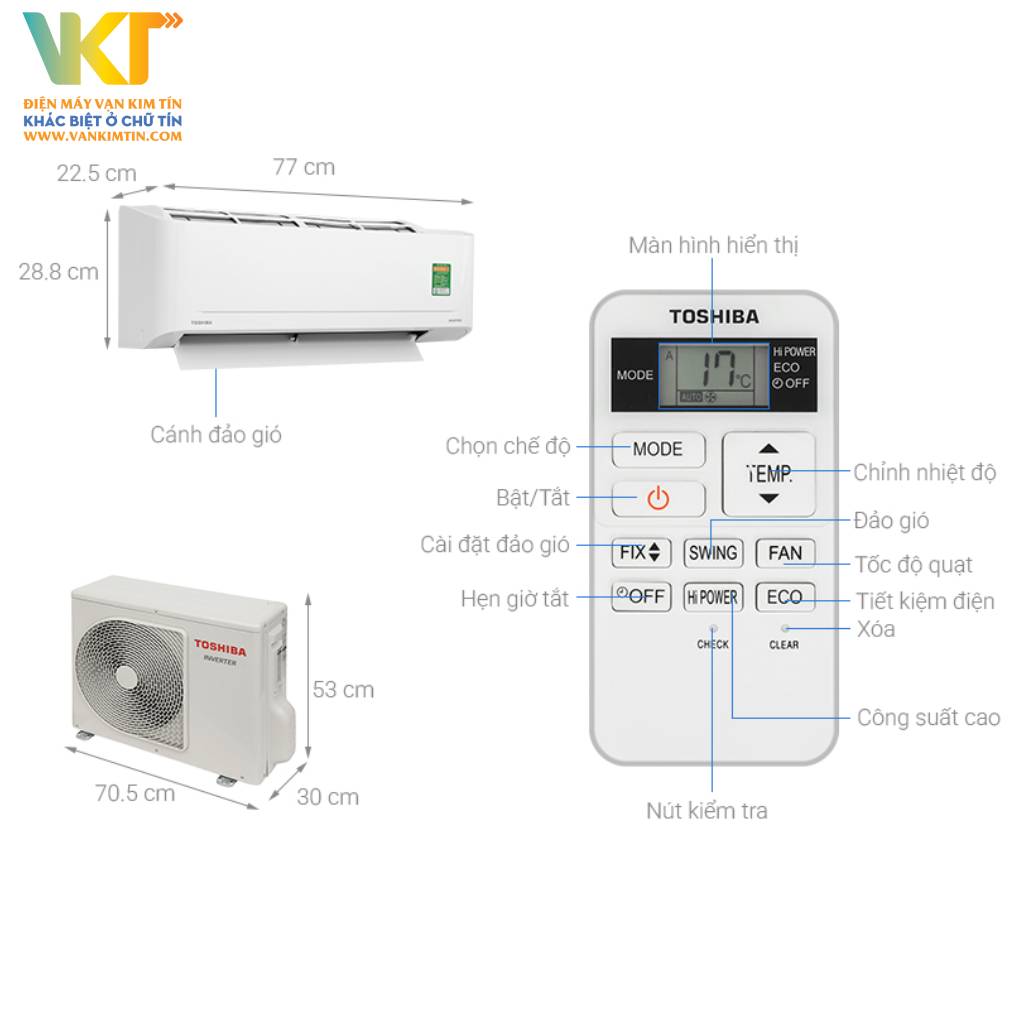 Máy lạnh Toshiba Inverter 1.5 HP RAS-H13S5KCV2G-V - Thông số kỹ thuật