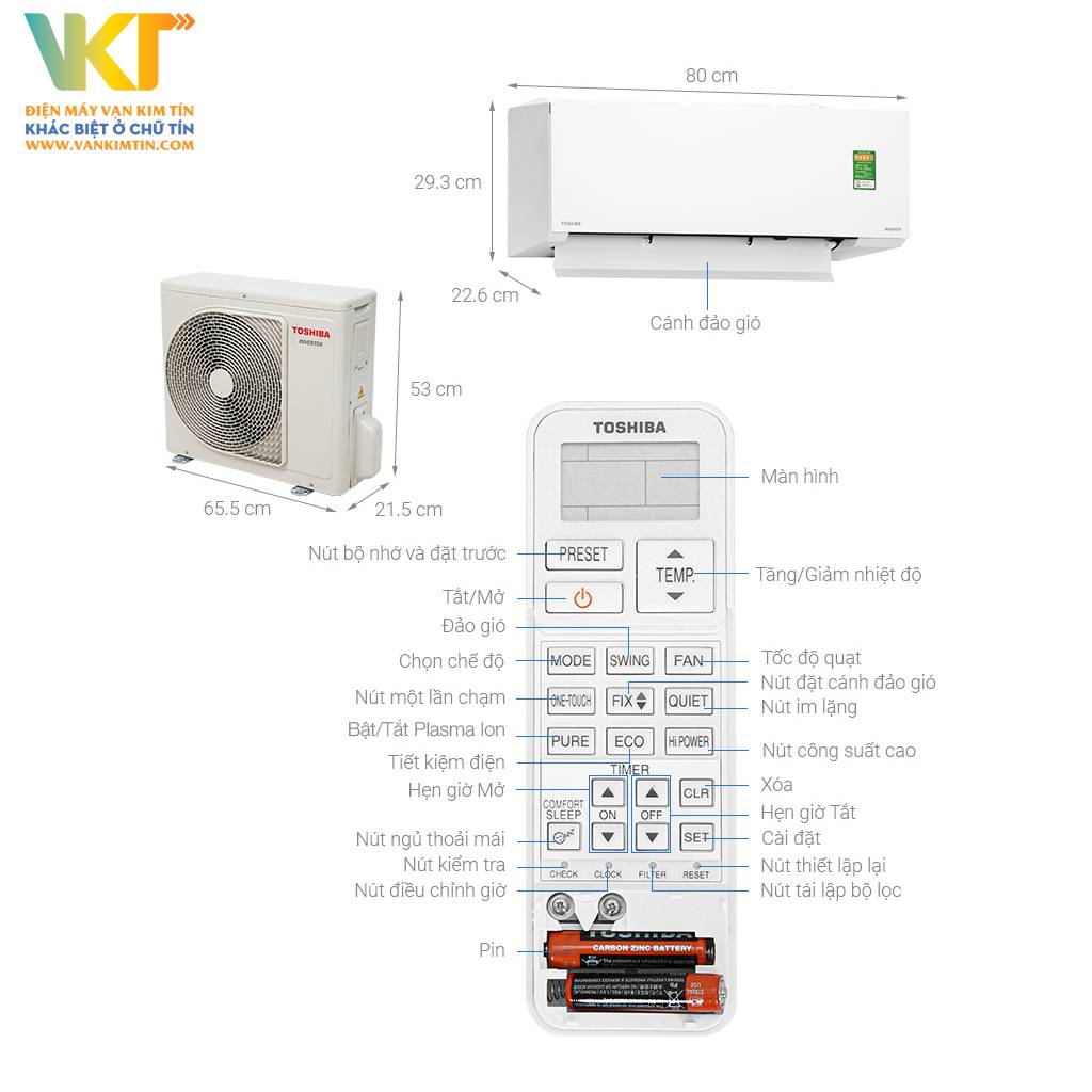 Máy lạnh Toshiba Inverter cao cấp 1 HP RAS-H10E2KCVG-V - Thông số kỹ thuật