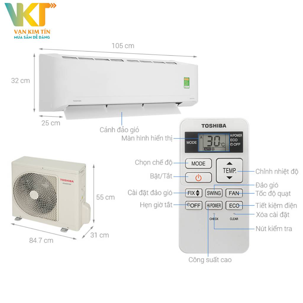 Máy lạnh Toshiba Inverter 2.5 HP RAS-H24S4KCV2G-V - Thông số kỹ thuật