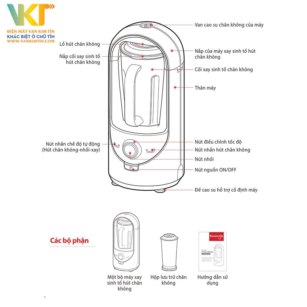 Máy xay sinh tố chân không Kuvings KV-200R - Thông số kỹ thuật