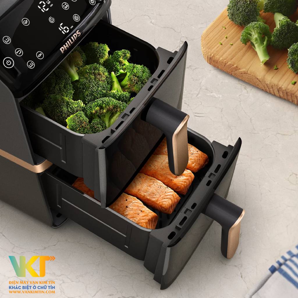 Nồi chiên không dầu Philips 10 lít NA462/70 - Công nghệ Rapid Air, giảm 90% chất béo, chín đều bên trong