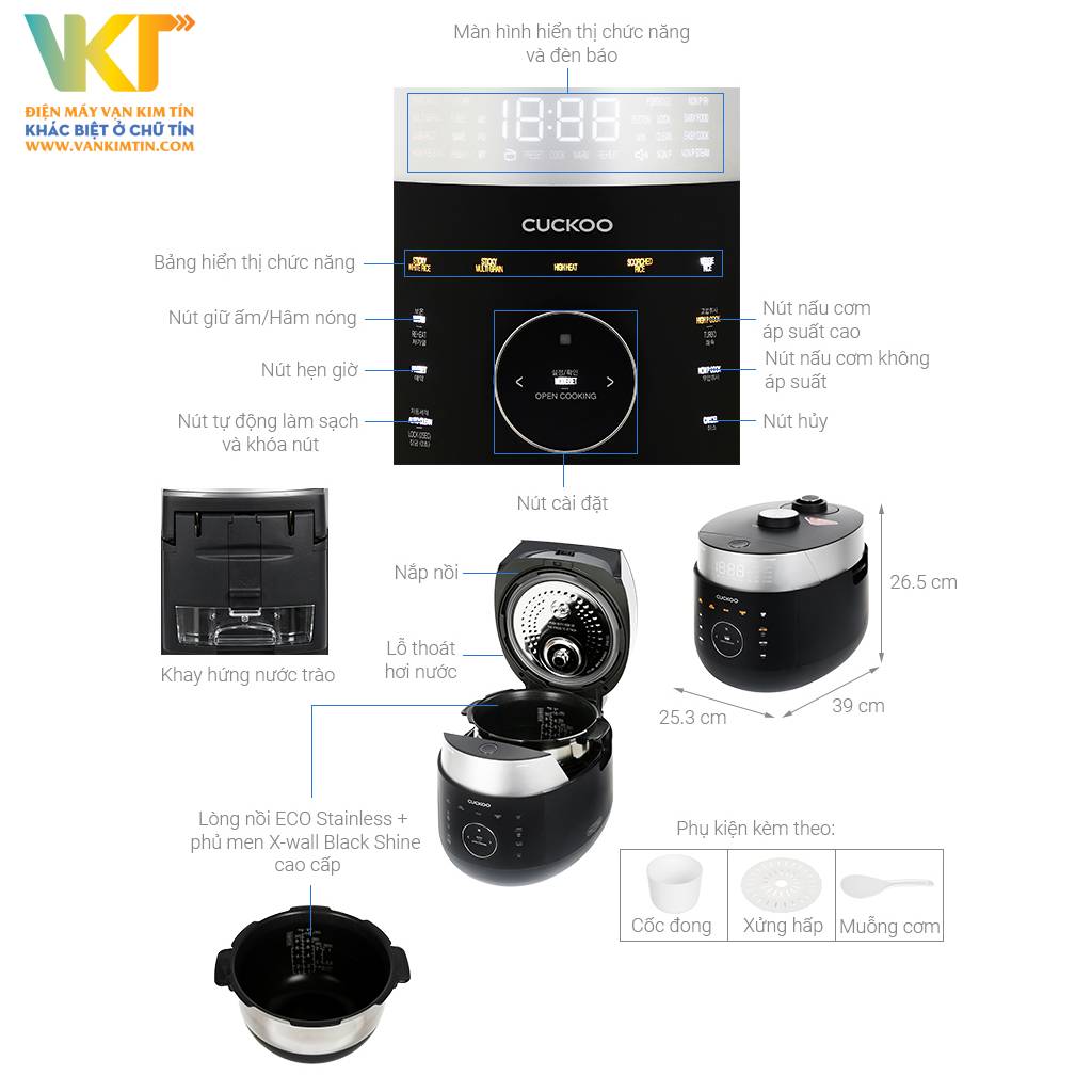 Nồi cơm áp suất cao tần Cuckoo 1.08 lít CRP-LHTR0609F Đen - Thông số kỹ thuật