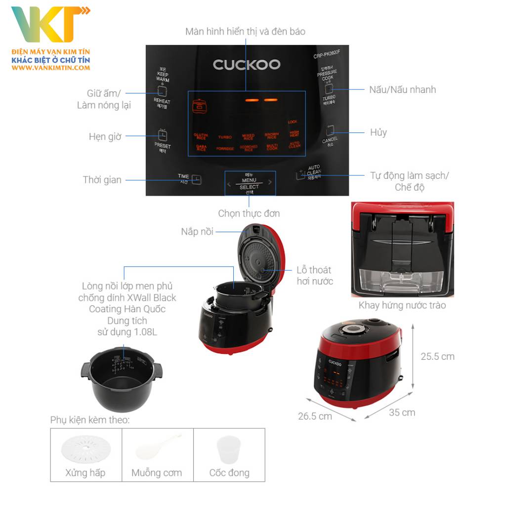 Nồi cơm áp suất điện tử Cuckoo 1.08 lít CRP-PK0600F - Thông số kỹ thuật