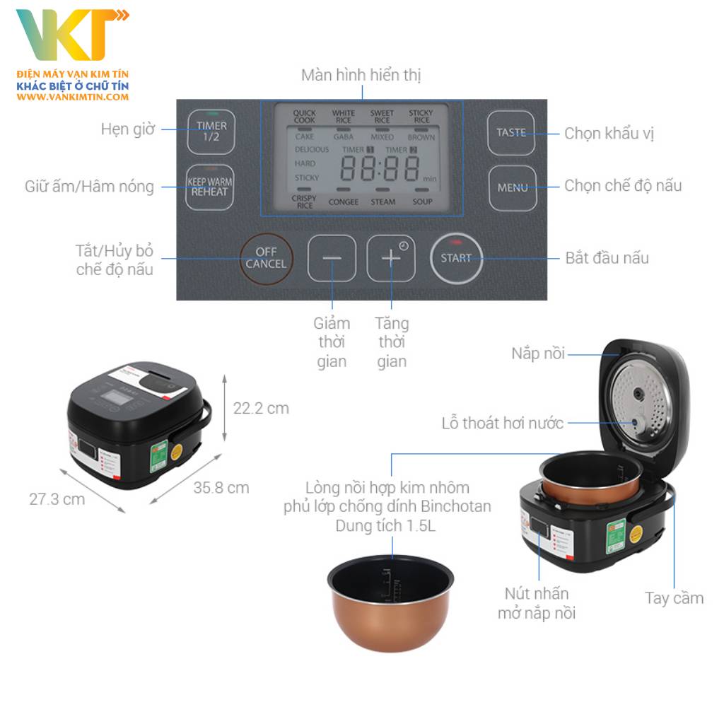 Nồi cơm điện cao tần Toshiba RC-15IP1UVN(K) - Thông số kỹ thuật