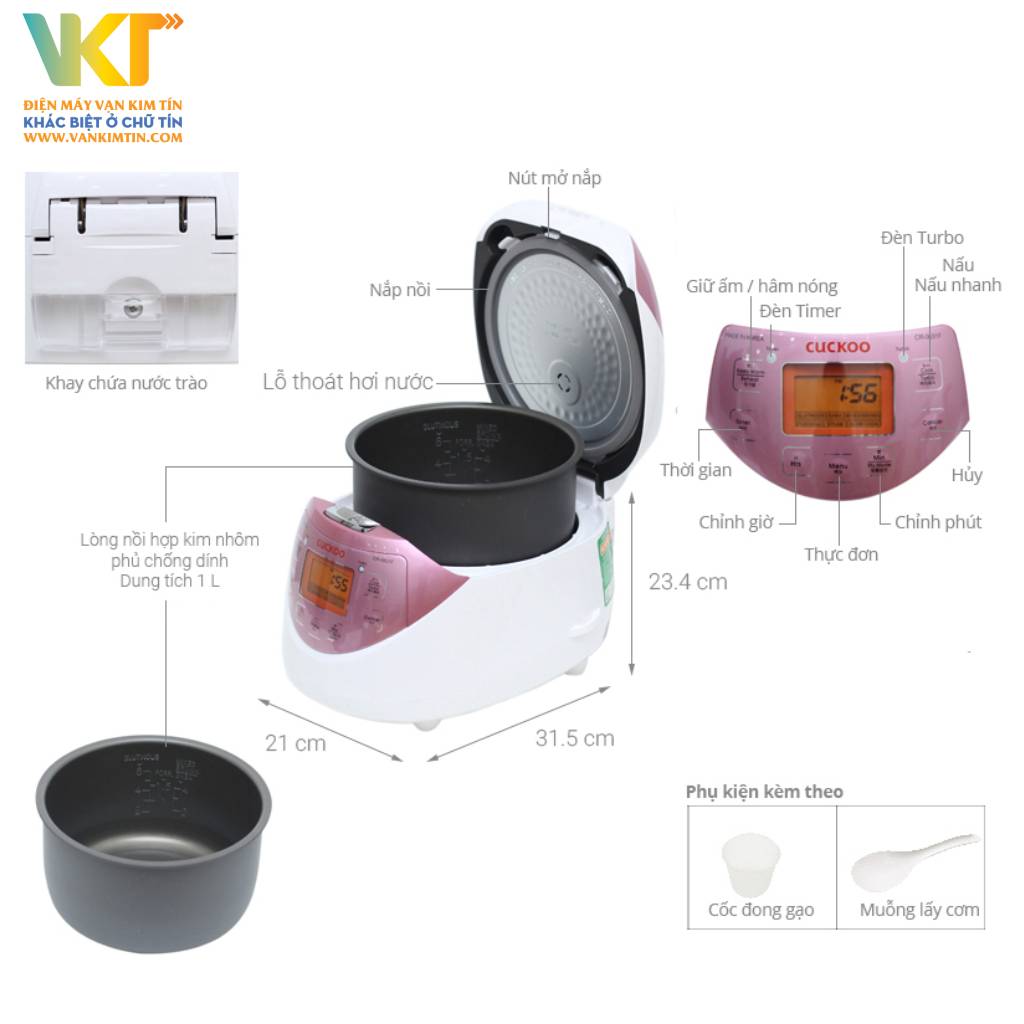 Nồi cơm điện tử Cuckoo 1.08 lít CR-0631F - Thông số kỹ thuật