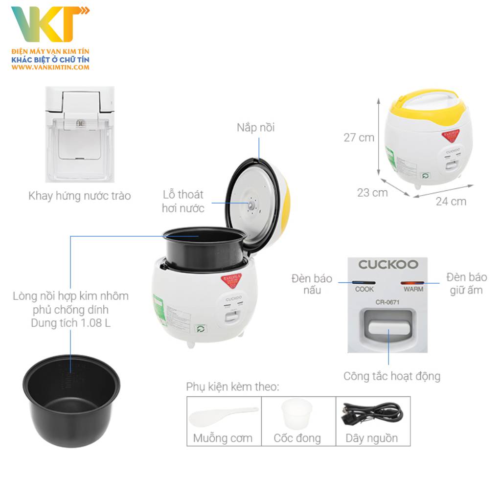 Nồi cơm điện nắp gài Cuckoo 1.08 lít CR-0671 - Thông số kĩ thuật