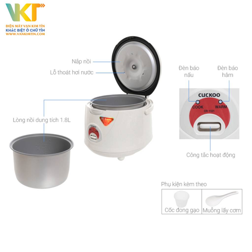 Nồi cơm điện nắp gài Cuckoo 1.8 lít CR-1021 - Thông số kỹ thuật