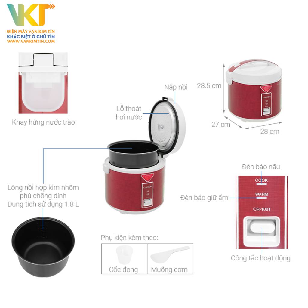 Nồi cơm điện nắp gài Cuckoo 1.8 lít CR-1081 - Thông số kỹ thuật