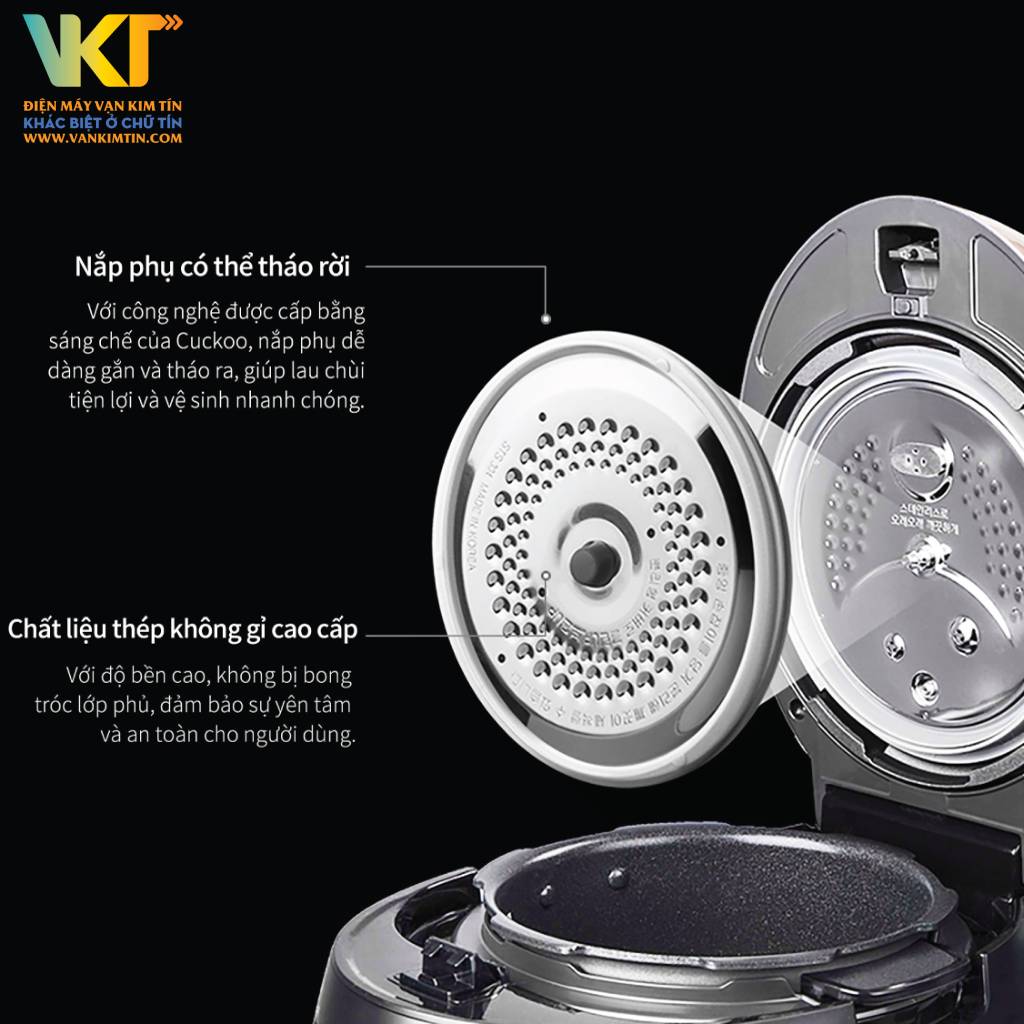 Nồi cơm điện tử cao tần áp suất Cuckoo 1.8 lít CRP-R1000F/BKGBCRVNCV - Nấu cơm chín nhanh, nắp phụ có thể tháo rời