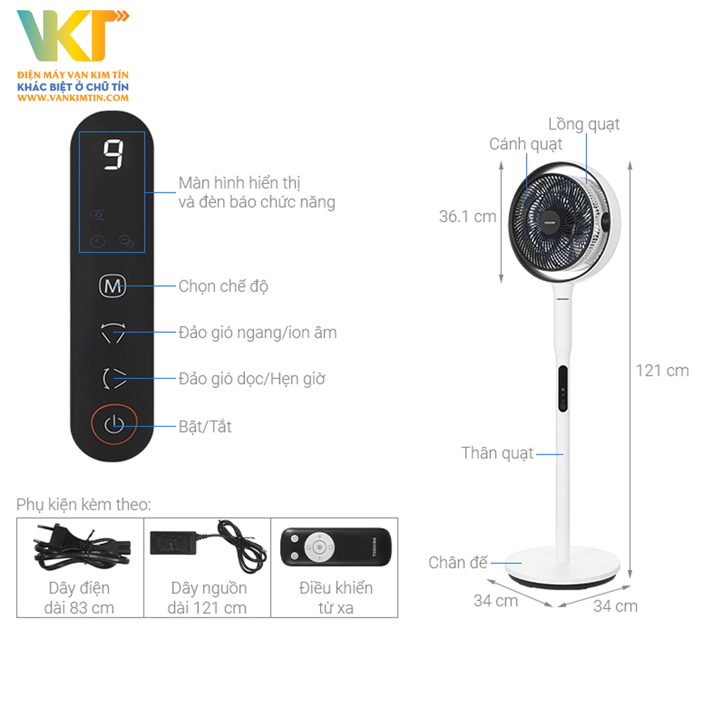 Quạt tuần hoàn Toshiba F-DSC80XVN(W) - Thông số kỹ thuật