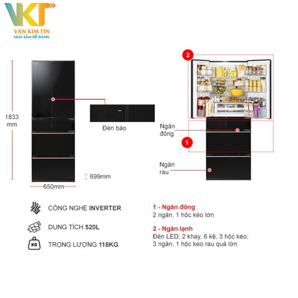 Tủ lạnh Hitachi Inverter 540 lít R-HW540RV XK - Thông số kỹ thuật