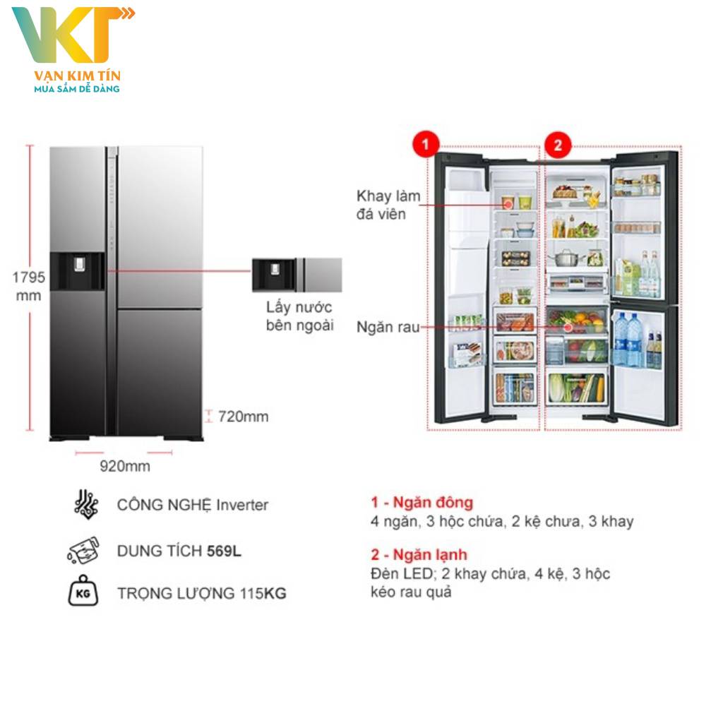 Tủ lạnh Hitachi Inverter 569 lít R-MY800GVGV0 MIR - Thông số kỹ thuật