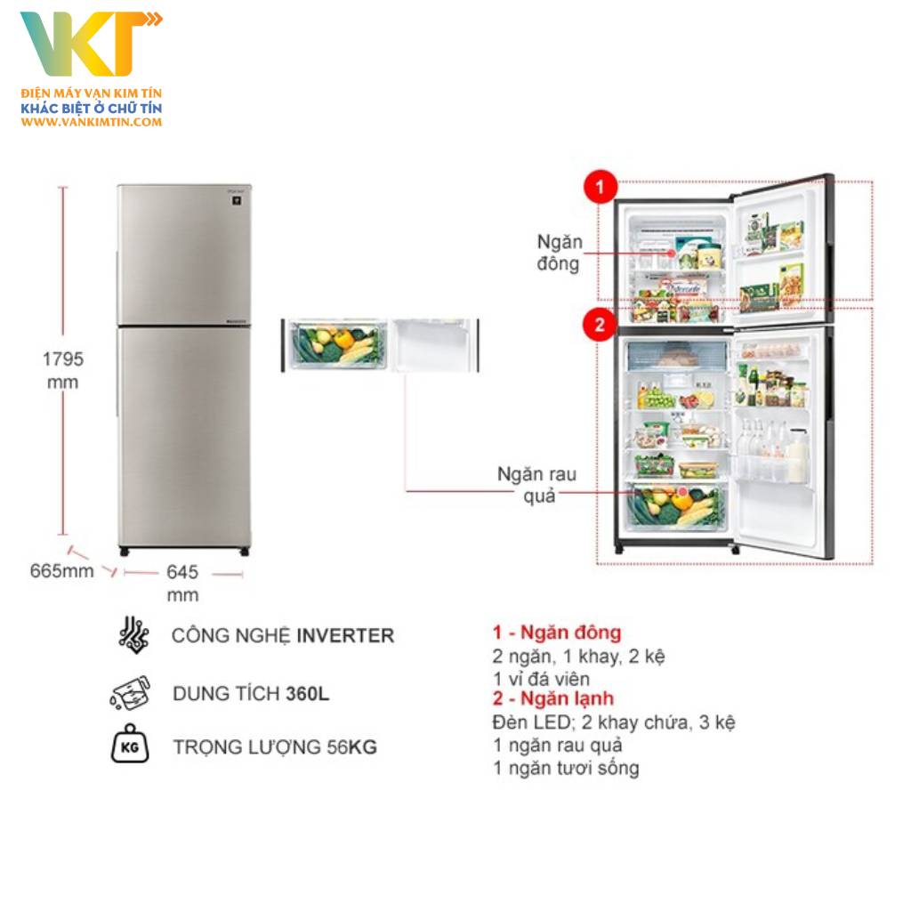 Tủ lạnh Sharp Inverter 360 lít SJ-XP382AE-SL - Thông số kỹ thuật