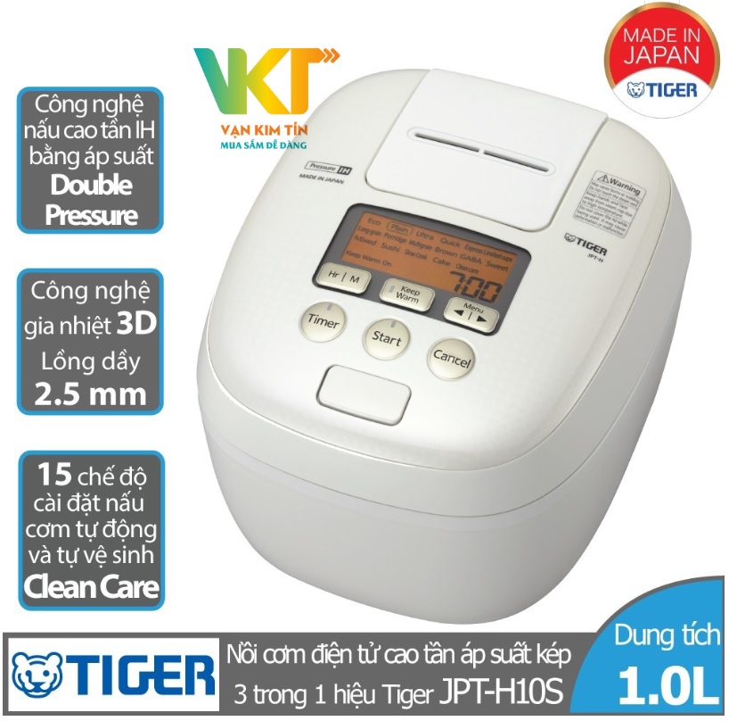 Nồi cơm điện tử cao tần áp suất kép Tiger 3 trong 1 JPT-H10S 1.0 Lít - Made in Japan