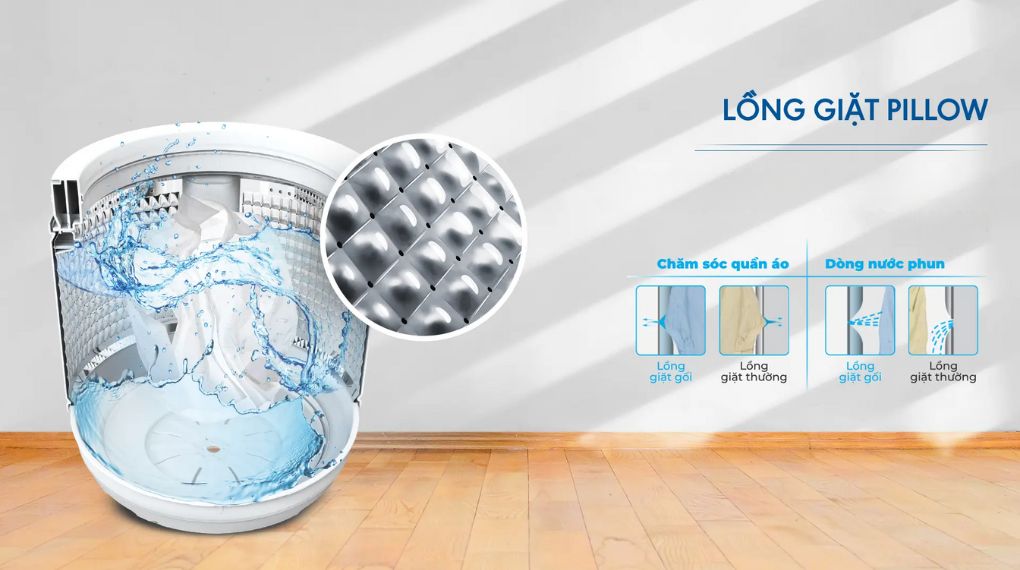 Máy giặt Aqua 7.2 kg AWM72-316K(S) Lồng giặt Pillow