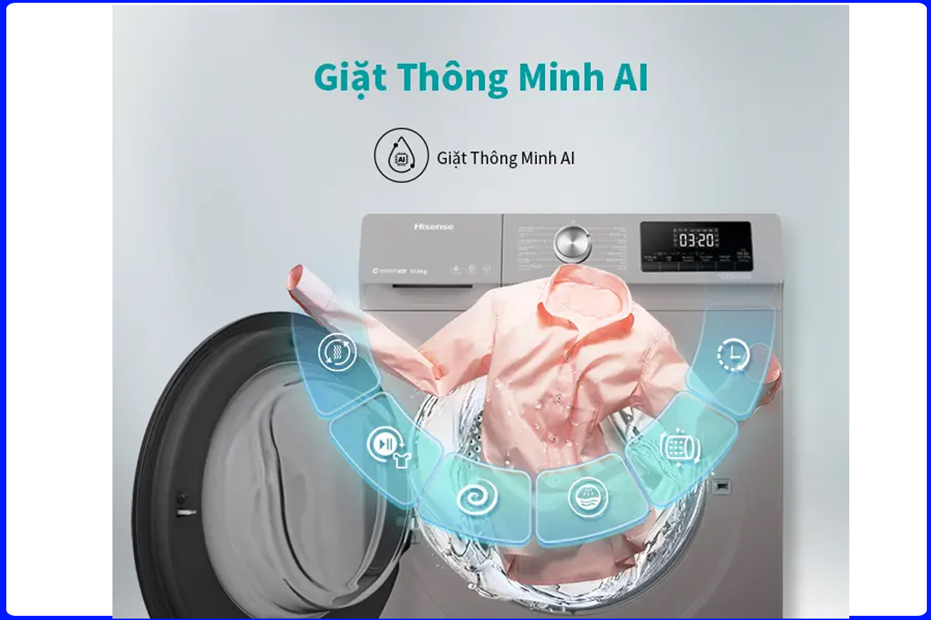 Máy Giặt Hisense WFQA1043BT 10.5 kg giặt AI thông minh