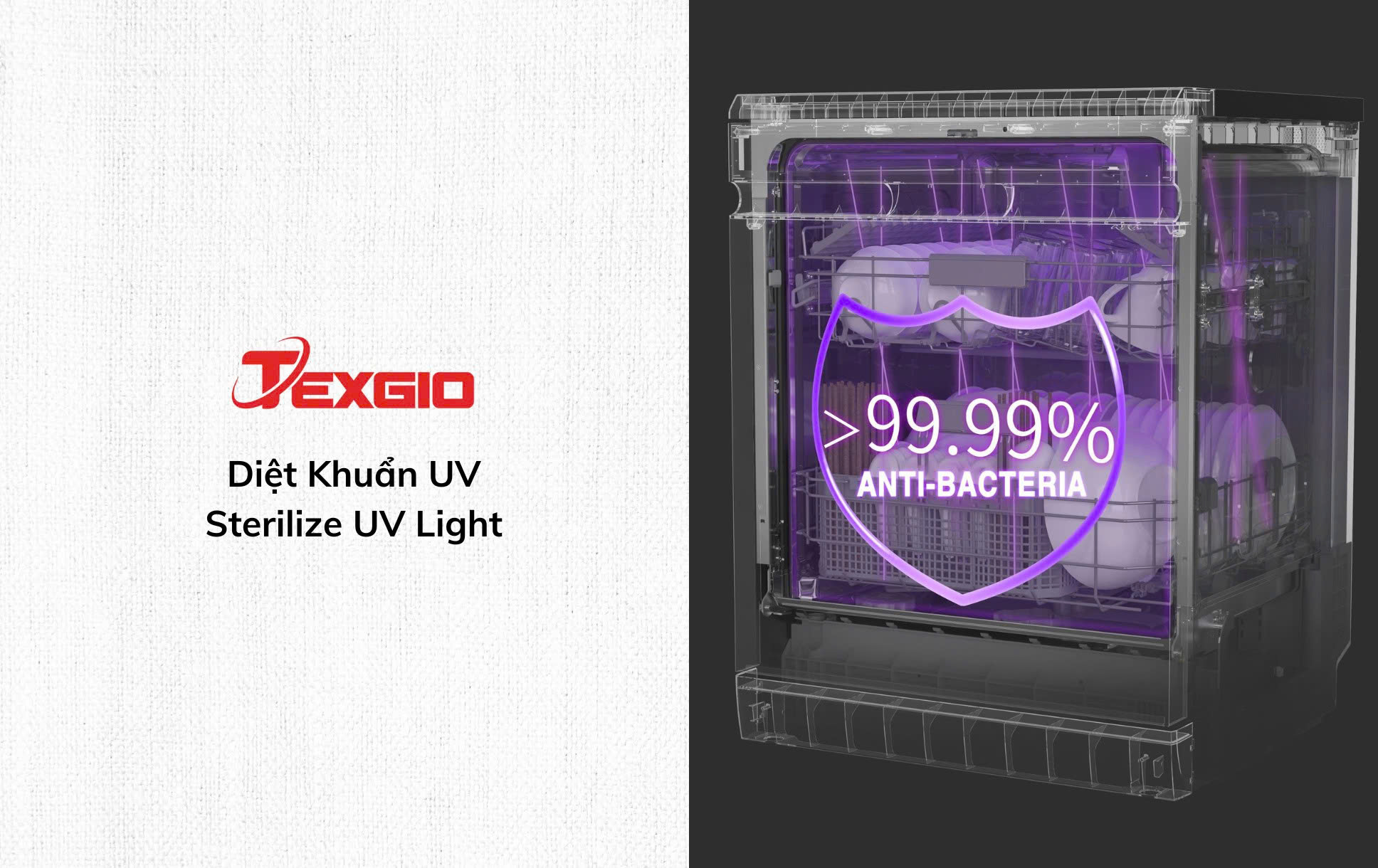 Máy rửa bát Texgio TGF8817B Perfect Diệt khuẩn bằng tia UV