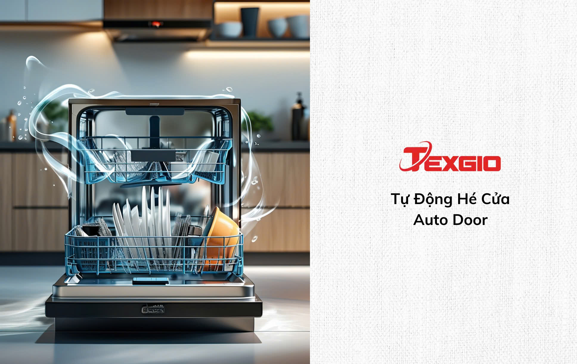 Máy rửa bát Texgio TGF8817B Perfect Tự động mở cửa sau khi rửa