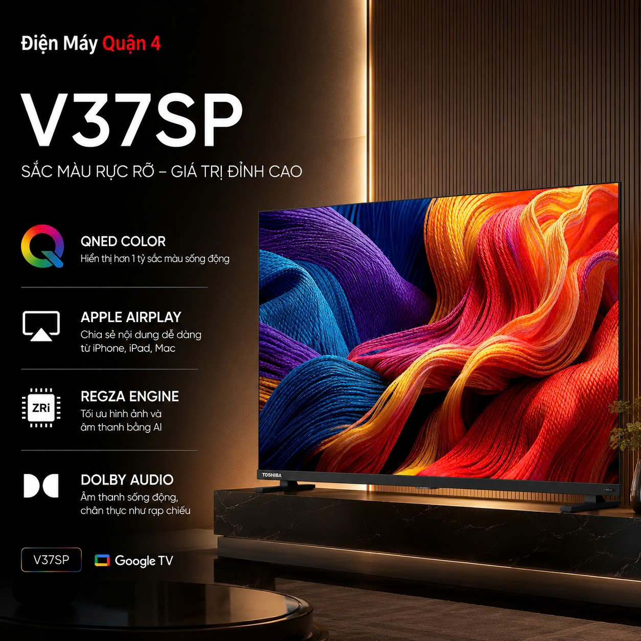 Smart Tivi QLED Toshiba AI HD 43 inch 43V37SP