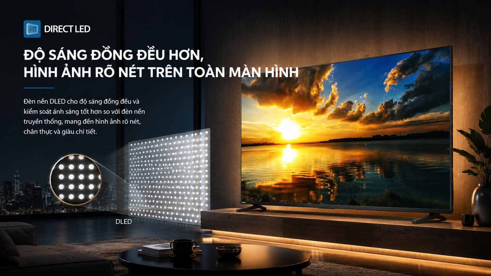 Smart Tivi QLED Toshiba AI HD 43 inch 43V37SP - Direct LED – Độ sáng đồng đều toàn màn hình