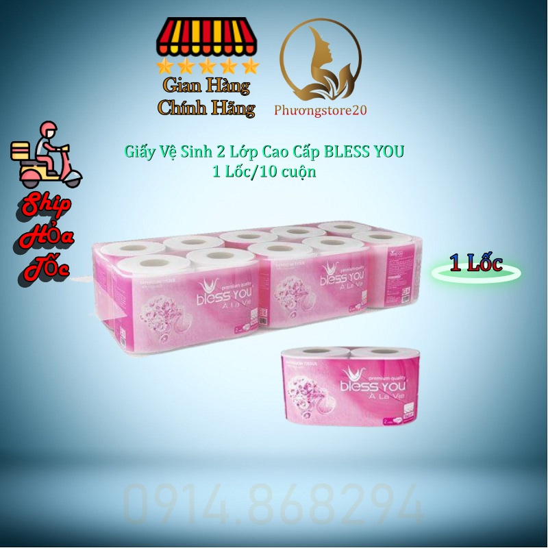 Lốc 10 Cuộn Hồng Giấy Vệ Sinh Bless You 2 Lớp