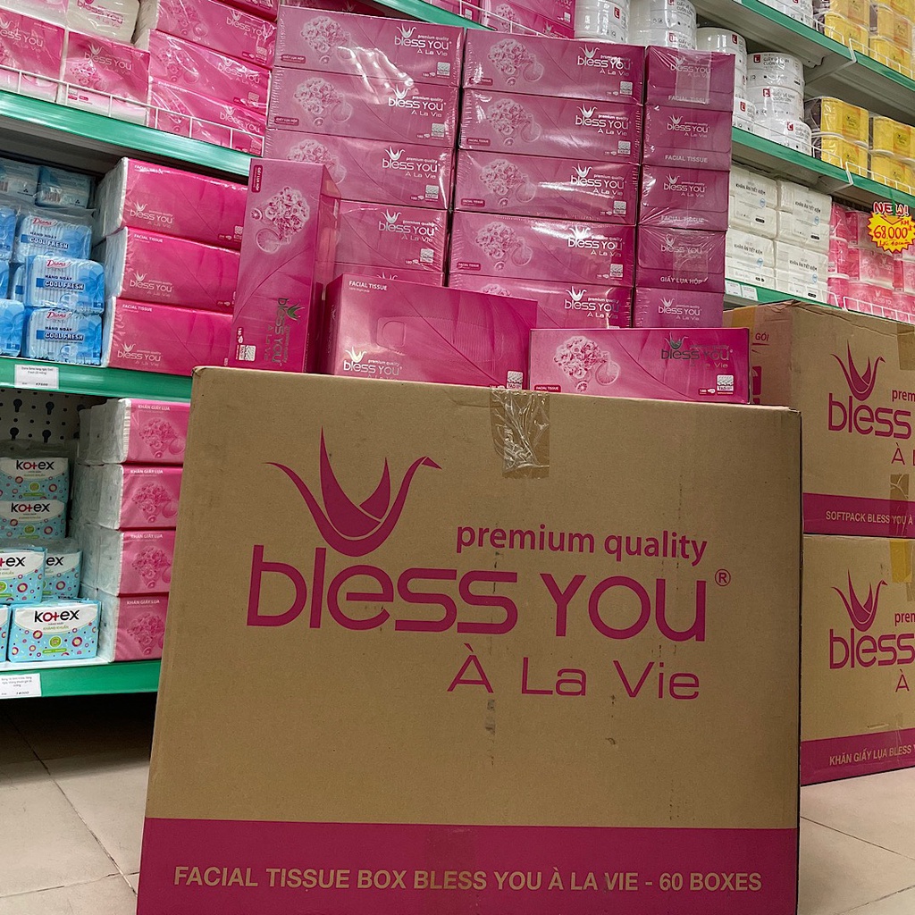 [Thùng 60 Hộp]  Hộp Khăn Giấy lụa Bless You À La Vie 2 lớp, 180 Tờ/Hộp (BiBiSTORE)