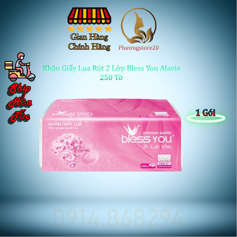 Khăn Giấy Lụa Rút 2 Lớp Bless You Alavie Gói 250 Tờ