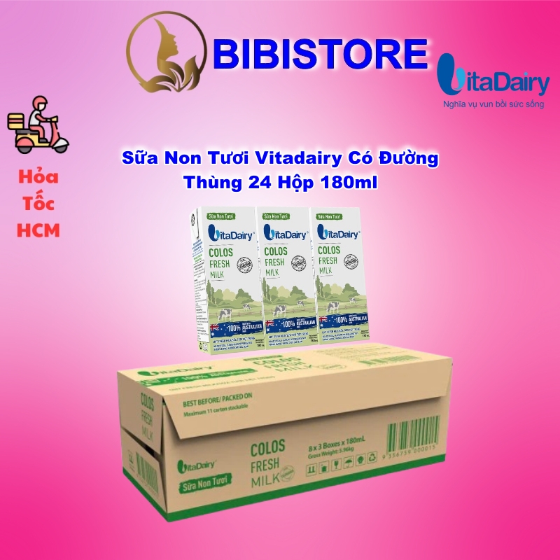 Thùng 24 Hộp 180ml Sữa Non Tươi VitaDairy Colos Fresh Milk - Tasmania Úc