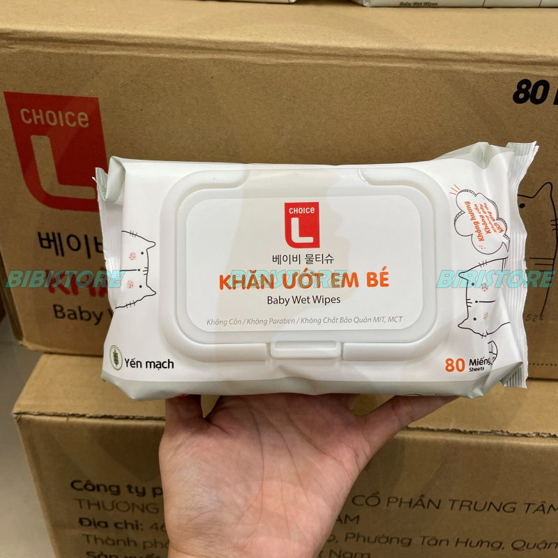 Khăn Ướt Em Bé Choice L Lotte Hương Yến Mạch 80 Miếng