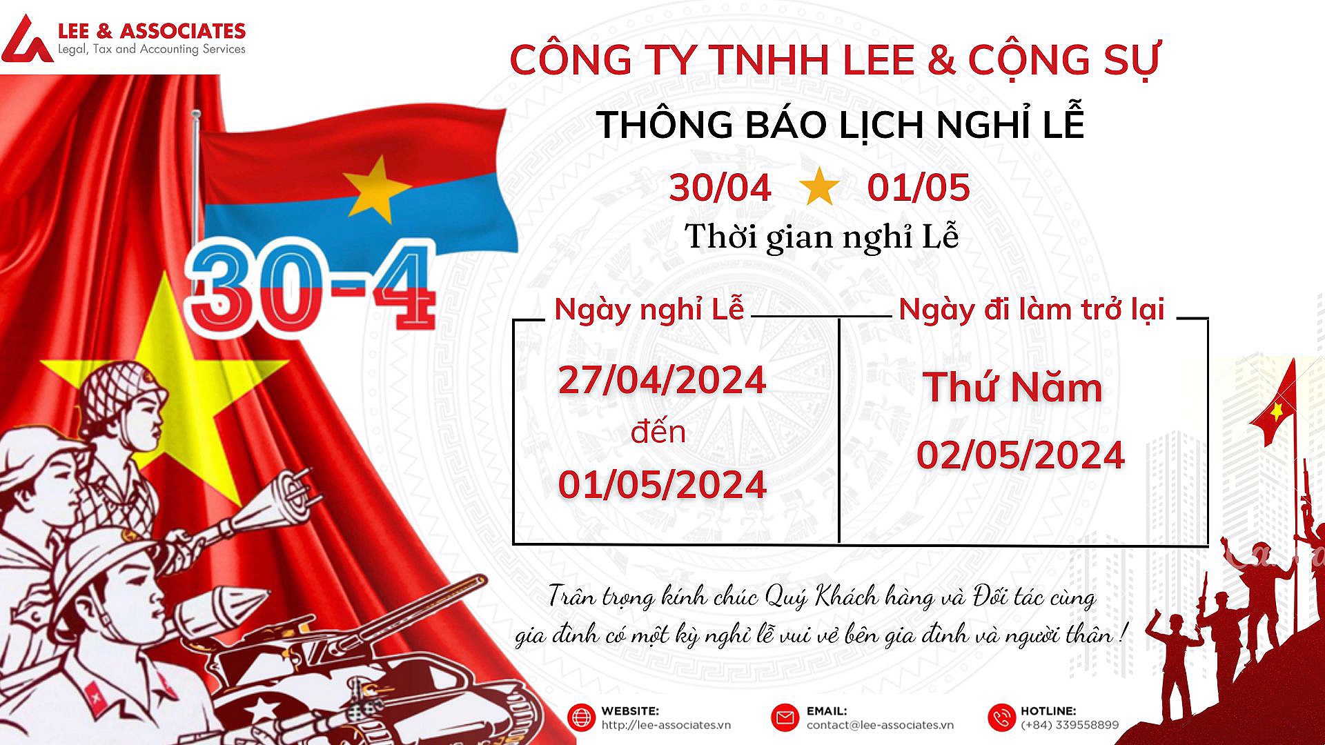 THÔNG BÁO LỊCH NGHỈ LỄ 30/4 - 1/5