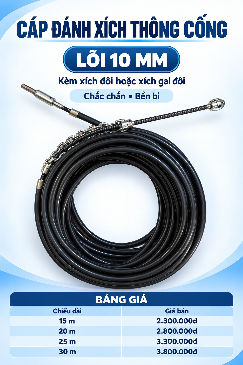 CÁP ĐÁNH XÍCH LÕI 10MM_DỤNG CỤ THÔNG CỐNG