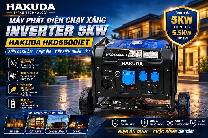 Hakuda HKD5500IET 5KW – Máy Phát Điện Inverter Chạy Xăng Êm Ái, Đáng Đầu Tư