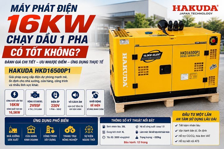 Máy Phát Điện 16KW Chạy Dầu 1 Pha Có Tốt Không?