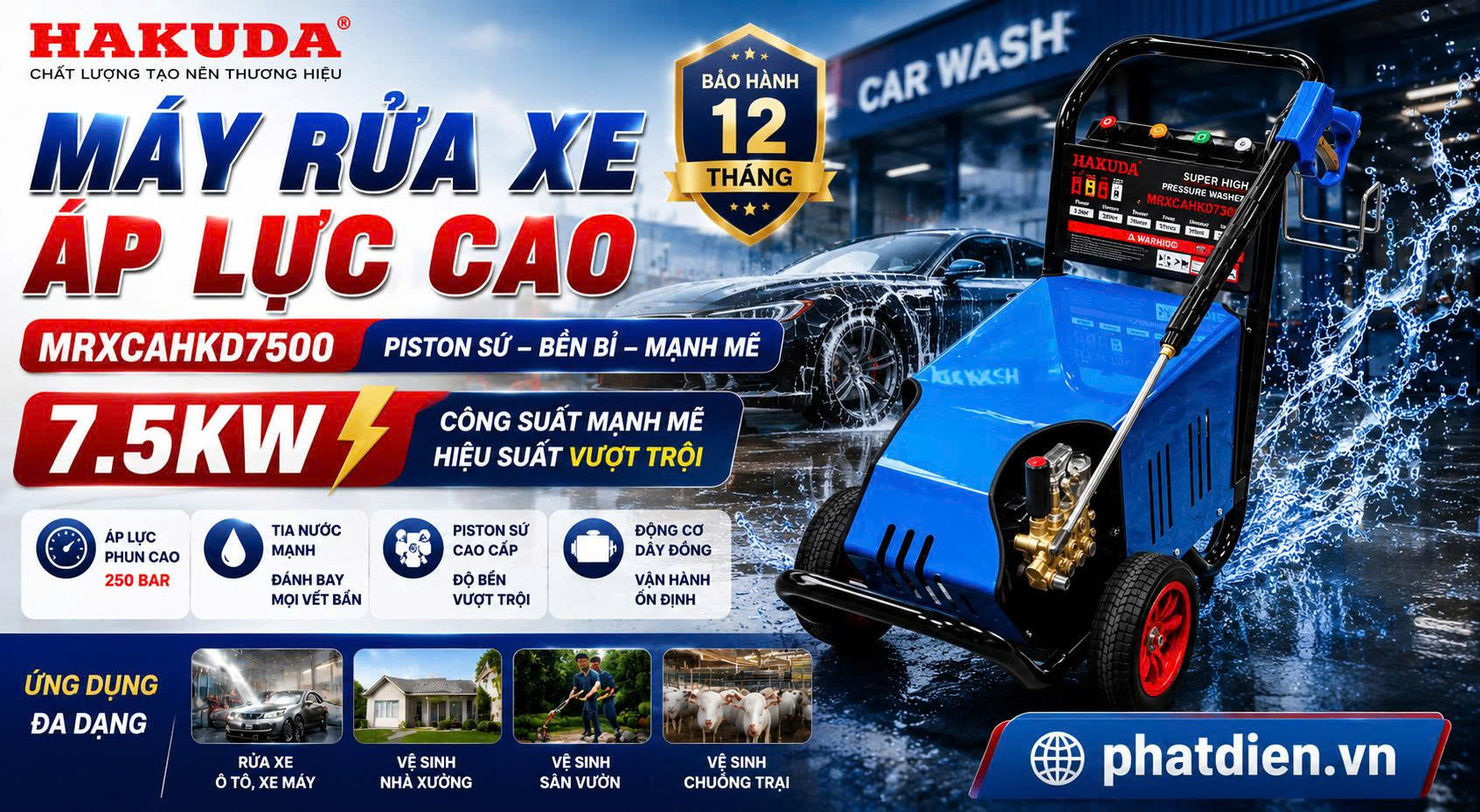 Vì Sao Nhiều Gara Lựa Chọn Máy Rửa Xe Hakuda 7.5KW MRXCAHKD7500?