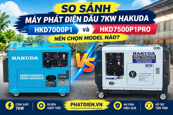 So Sánh Máy Phát Điện Dầu 7KW HAKUDA HKD7000P1 và HKD7500P1PRO: Nên Chọn Model Nào?