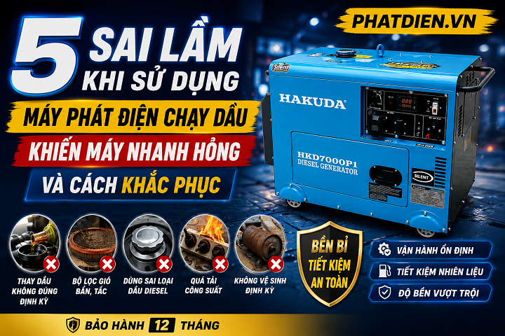 5 Sai Lầm Khi Sử Dụng Máy Phát Điện Chạy Dầu Khiến Máy Nhanh Hỏng Và Cách Khắc Phục