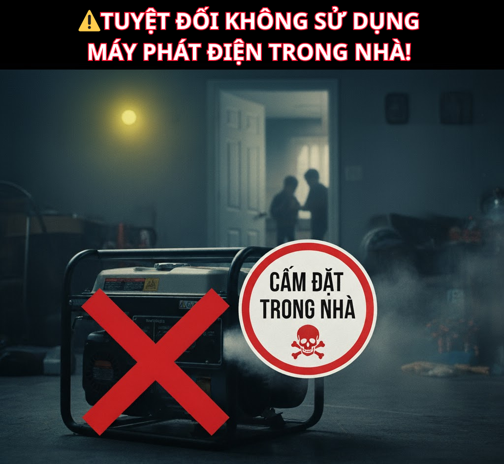 CẢNH BÁO KHẨN CẤP: TUYỆT ĐỐI KHÔNG SỬ DỤNG MÁY PHÁT ĐIỆN TRONG NHÀ!